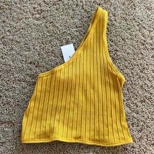 Urban Outfitters one shoulder ribbed yellow top